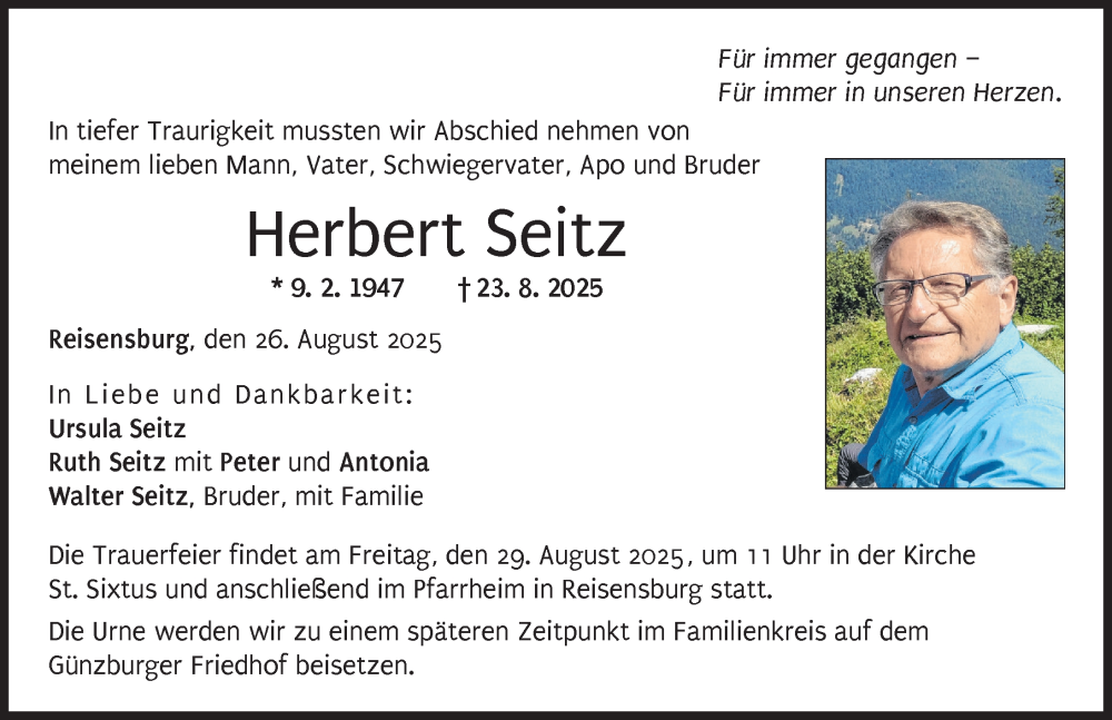 Traueranzeige von Herbert Seitz von Günzburger Zeitung