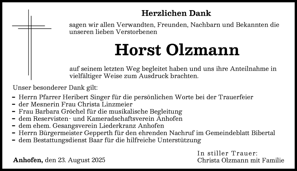 Traueranzeige von Horst Olzmann von Günzburger Zeitung