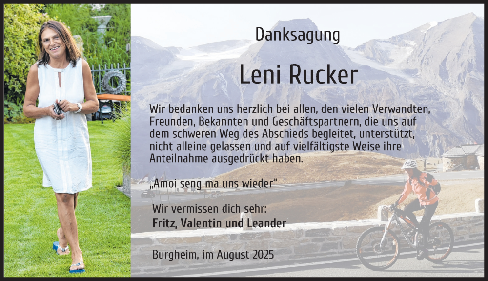 Traueranzeige von Leni Rucker von Donauwörther Zeitung, Neuburger Rundschau