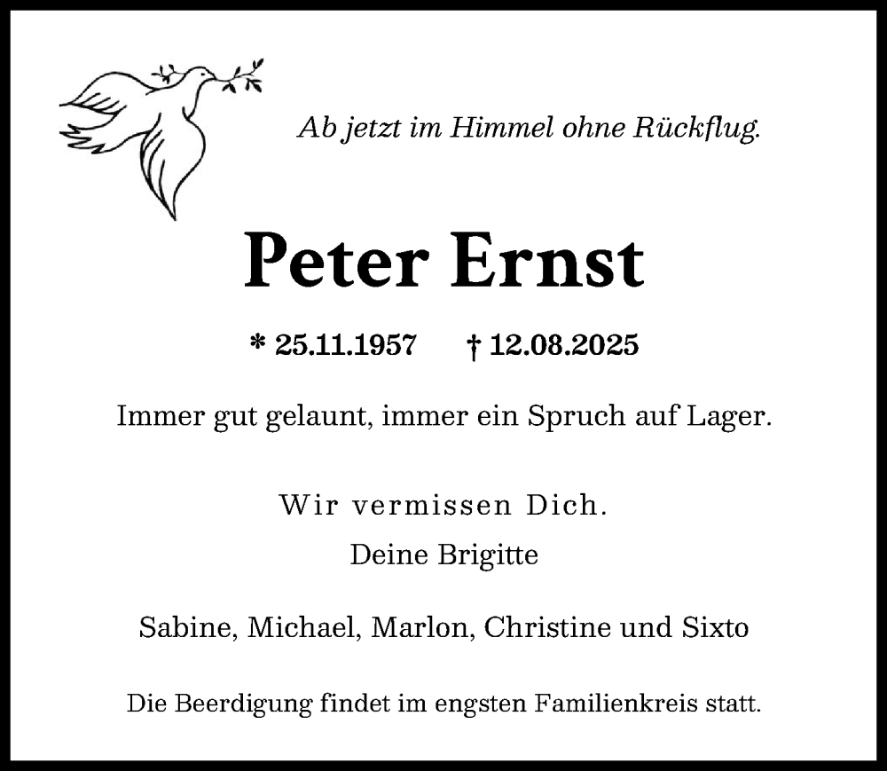 Traueranzeige von Peter Ernst von Augsburger Allgemeine