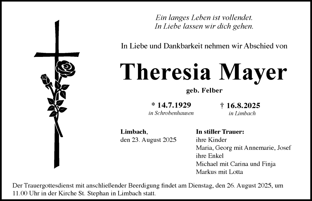 Traueranzeige von Theresia Mayer von Günzburger Zeitung
