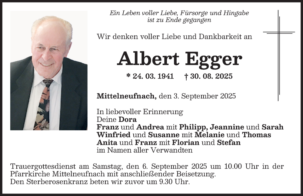 Traueranzeige von Albert Egger von Schwabmünchner Allgemeine