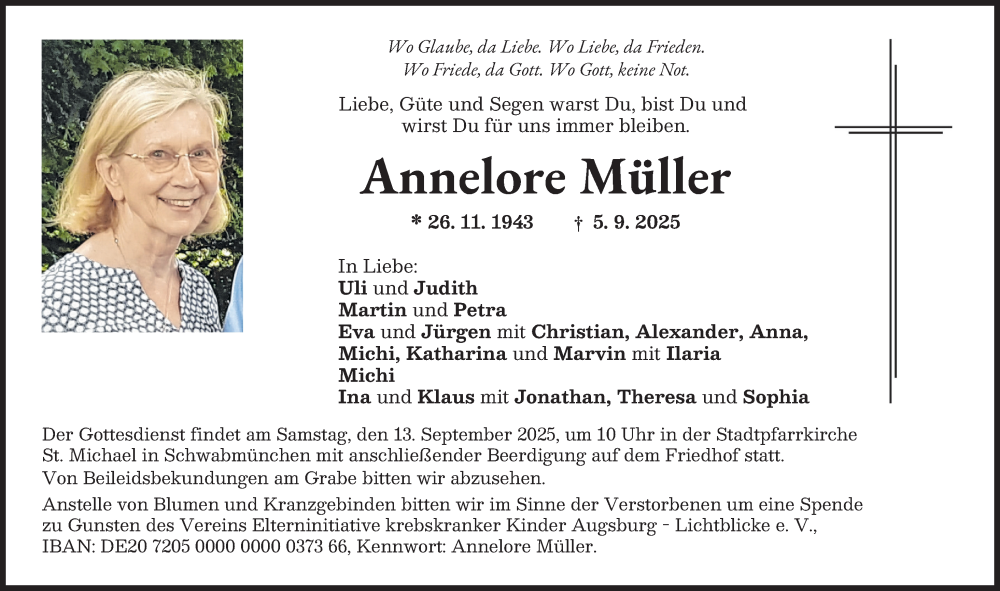 Traueranzeige von Annelore Müller von Schwabmünchner Allgemeine