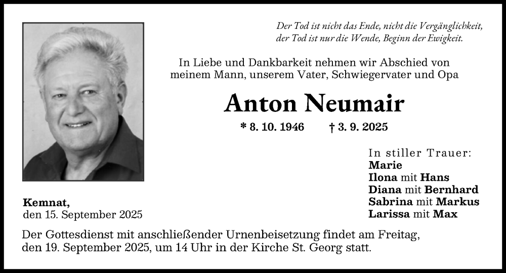 Traueranzeige von Anton Neumair von Günzburger Zeitung