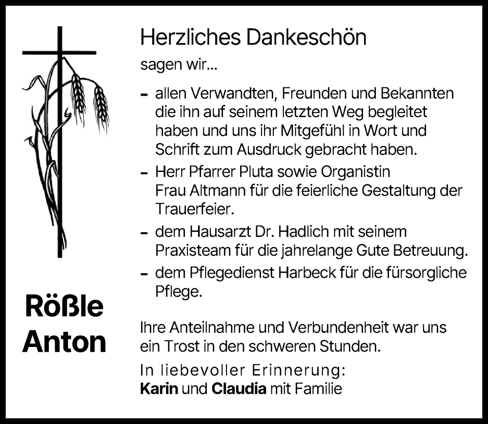 Traueranzeige von Anton Rößle von Schwabmünchner Allgemeine