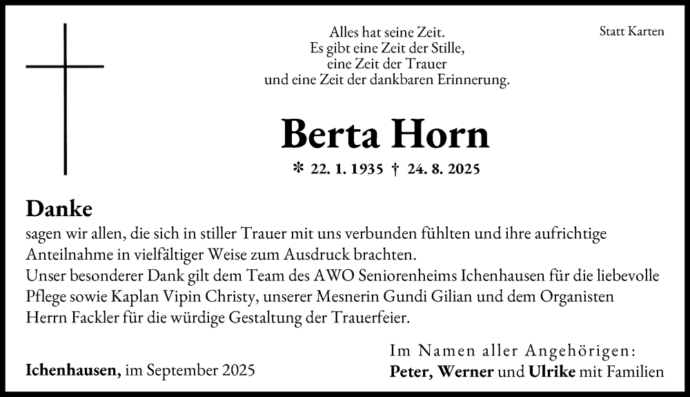 Traueranzeige von Berta Horn von Günzburger Zeitung