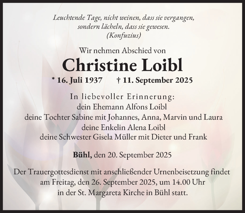 Traueranzeige von Christine Loibl von Günzburger Zeitung