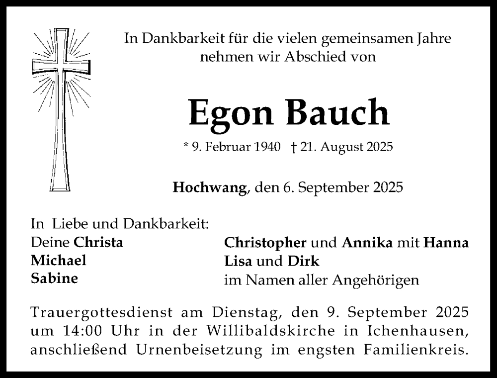 Traueranzeige von Egon Bauch von Günzburger Zeitung