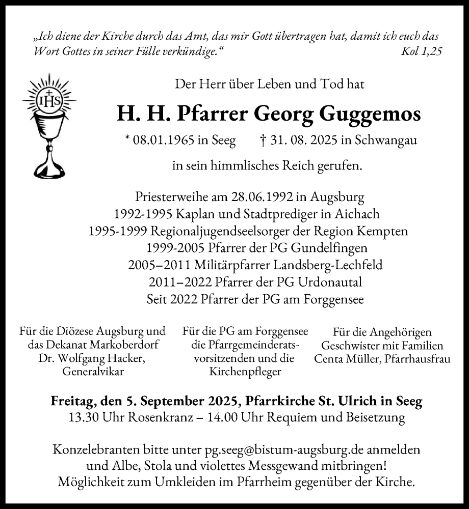Traueranzeige von Georg Guggemos von Augsburger Allgemeine