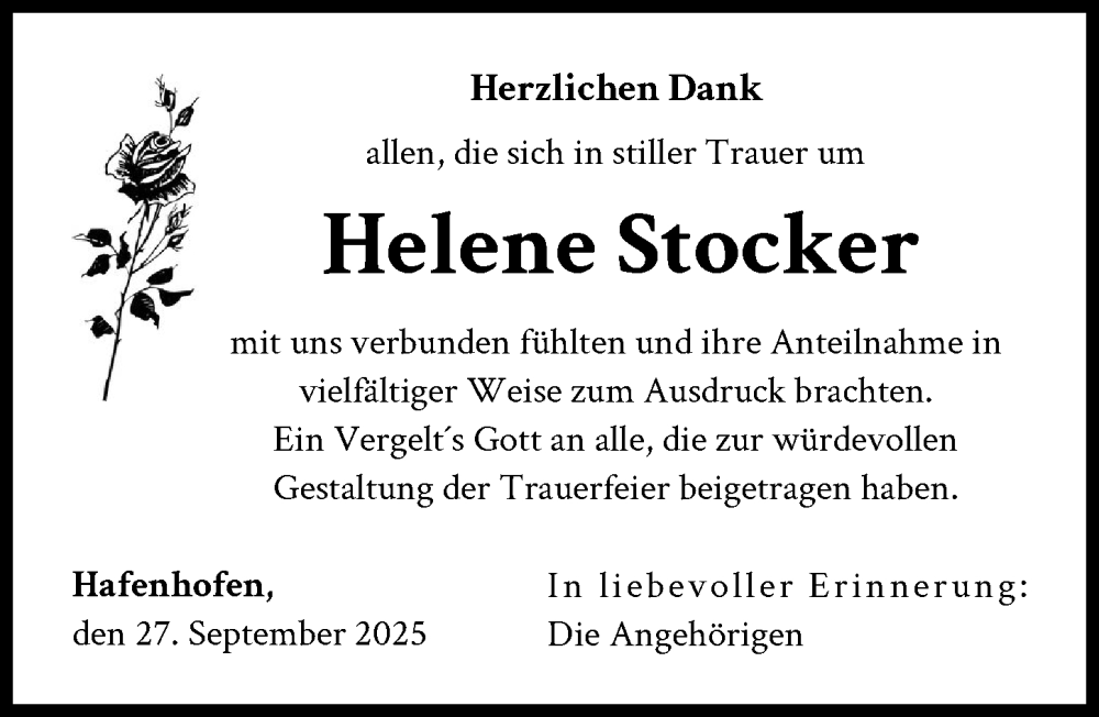 Traueranzeige von Helene Stocker von Günzburger Zeitung