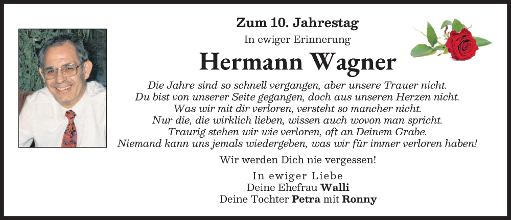Traueranzeige von Hermann Wagner von Schwabmünchner Allgemeine