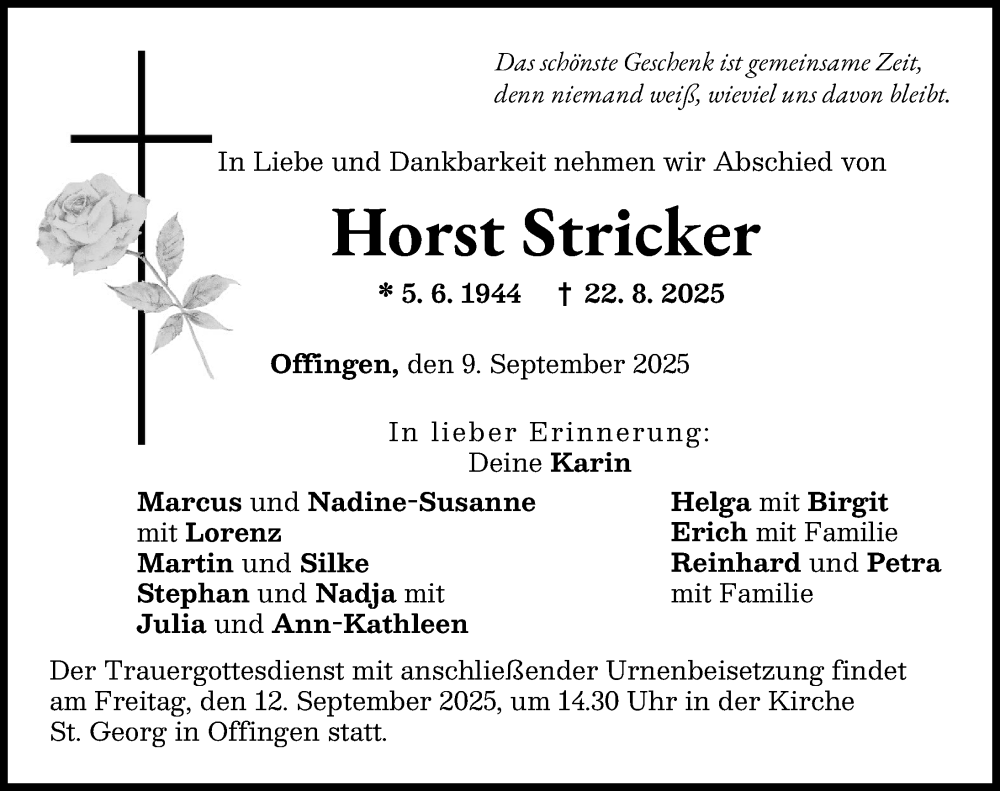 Traueranzeige von Horst Stricker von Günzburger Zeitung