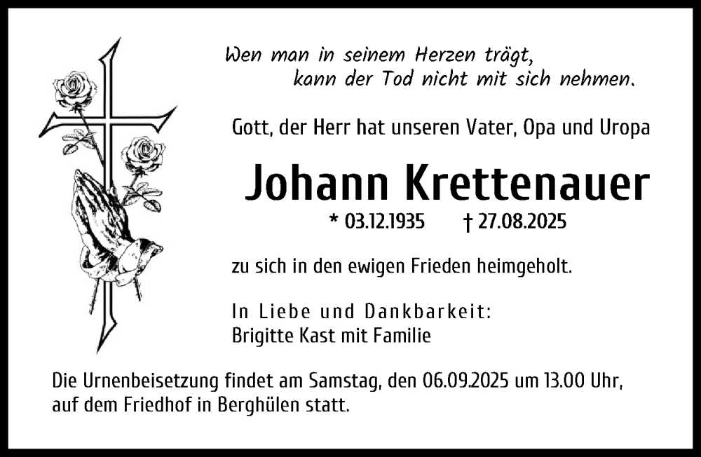 Traueranzeige von Johann Krettenauer von Neu-Ulmer Zeitung