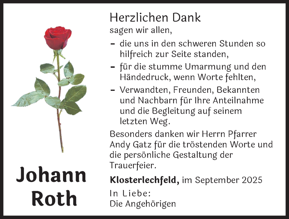 Traueranzeige von Johann Roth von Schwabmünchner Allgemeine