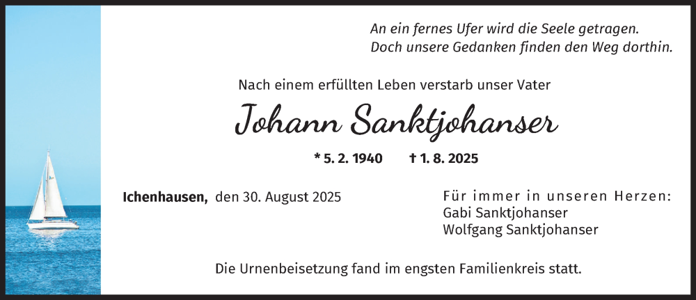 Traueranzeige von Johann Sanktjohanser von Günzburger Zeitung