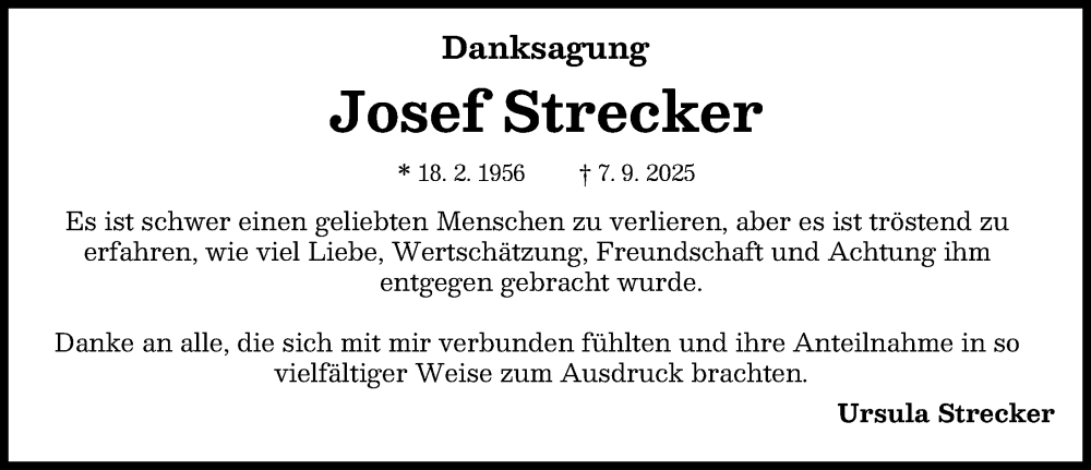  Traueranzeige für Josef Strecker vom 27.09.2025 aus Donauwörther Zeitung