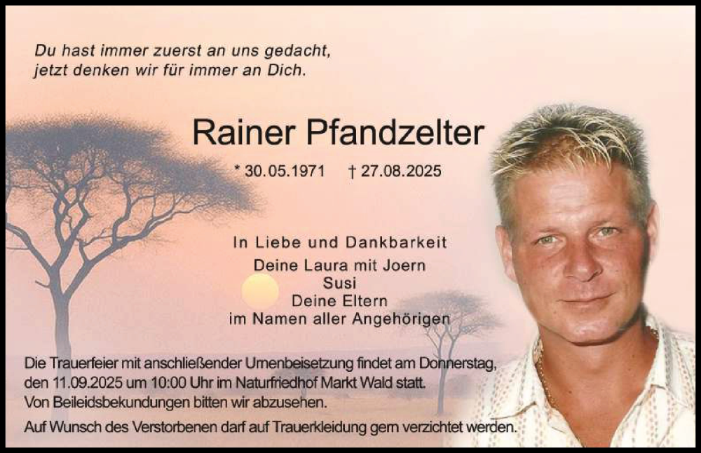 Traueranzeige von Rainer Pfandzelter von Schwabmünchner Allgemeine