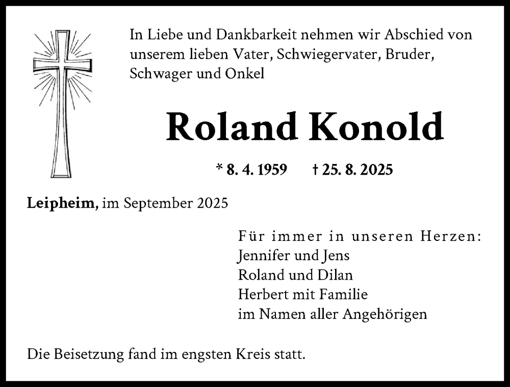 Traueranzeige von Roland Konold von Günzburger Zeitung