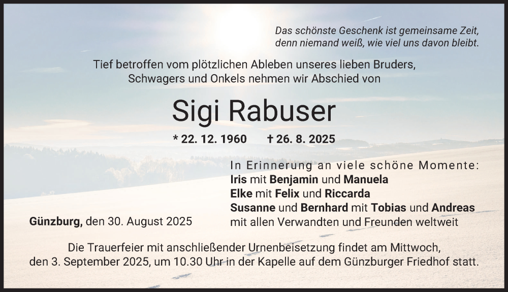 Traueranzeige von Sigi Rabuser von Günzburger Zeitung