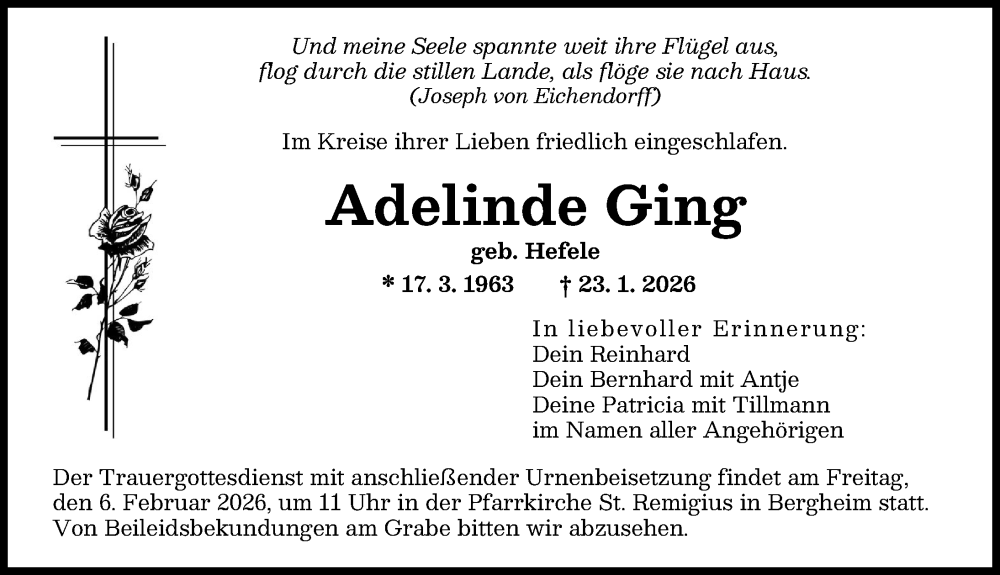  Traueranzeige für Adelinde Ging vom 31.01.2026 aus Augsburger Allgemeine