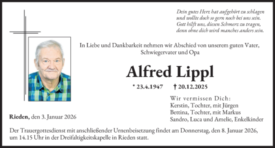 Traueranzeige von Alfred Lippl von Günzburger Zeitung