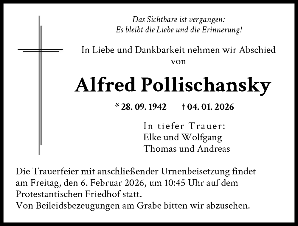  Traueranzeige für Alfred Pollischansky vom 31.01.2026 aus Augsburger Allgemeine