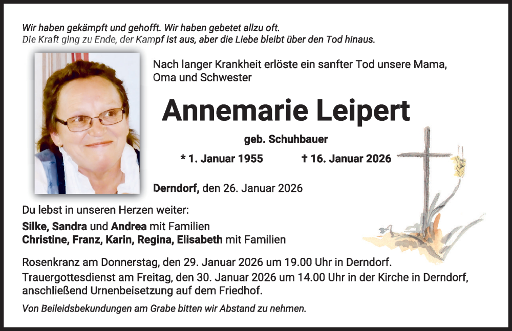  Traueranzeige für Annemarie Leipert vom 26.01.2026 aus Mindelheimer Zeitung