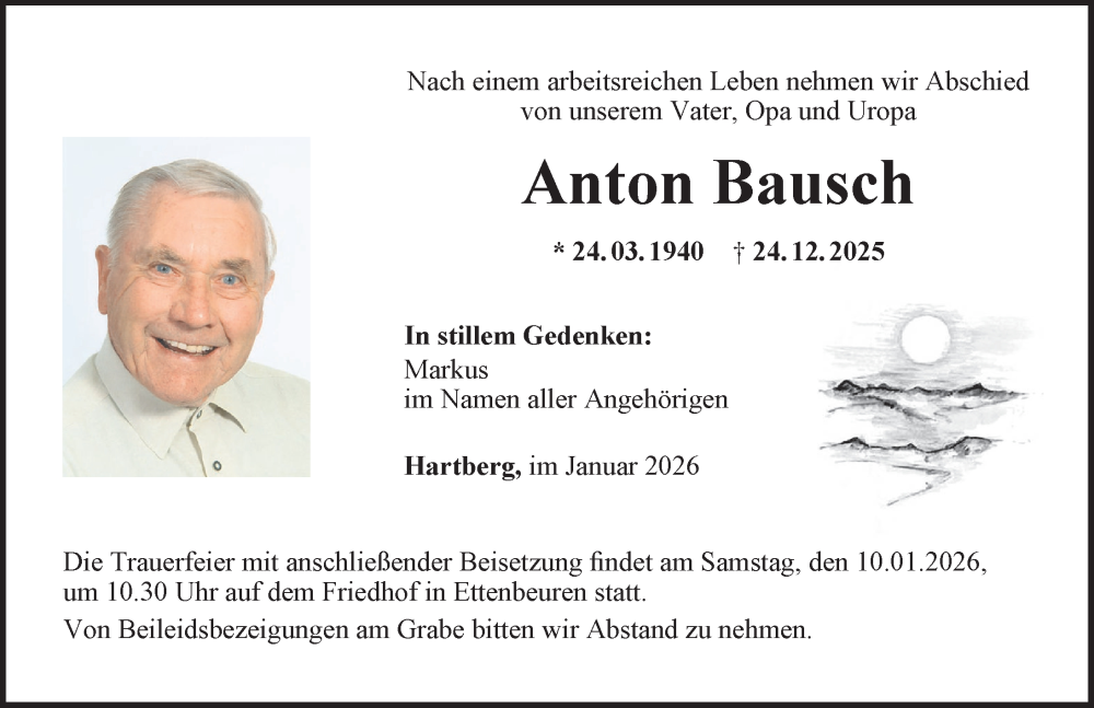 Traueranzeige von Anton Bausch von Günzburger Zeitung, Mittelschwäbische Nachrichten