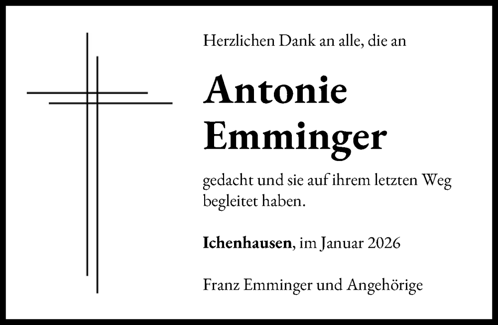 Traueranzeige von Antonie Emminger von Günzburger Zeitung