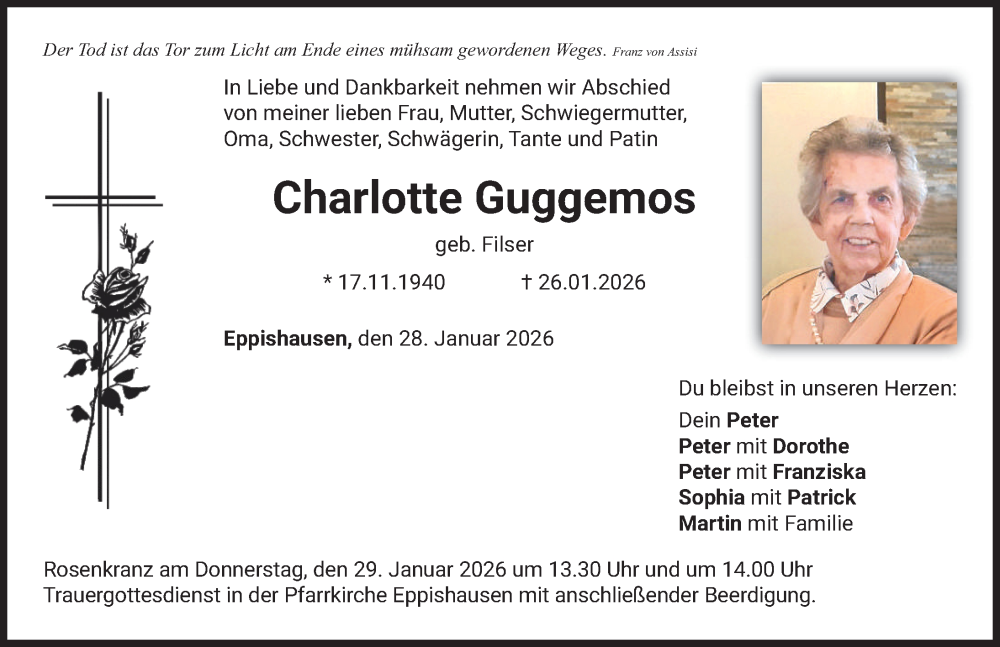  Traueranzeige für Charlotte Guggemos vom 28.01.2026 aus Mindelheimer Zeitung