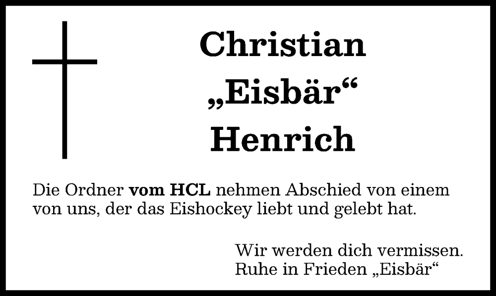  Traueranzeige für Christian Henrich vom 03.01.2026 aus Landsberger Tagblatt