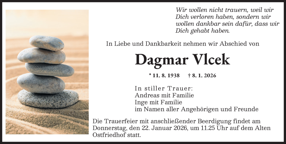  Traueranzeige für Dagmar Vlcek vom 17.01.2026 aus Augsburger Allgemeine