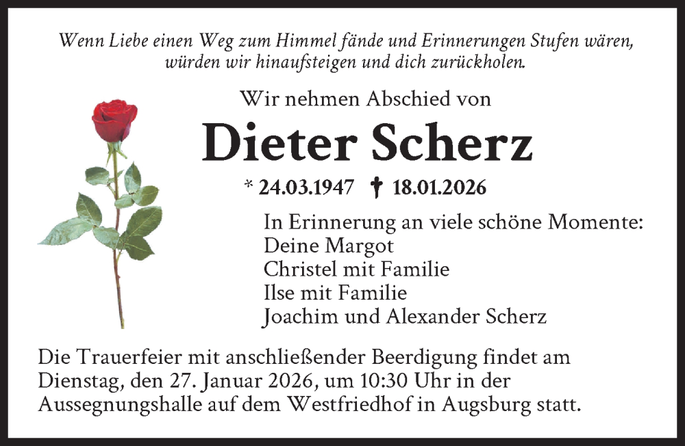  Traueranzeige für Dieter Scherz vom 24.01.2026 aus Augsburger Allgemeine