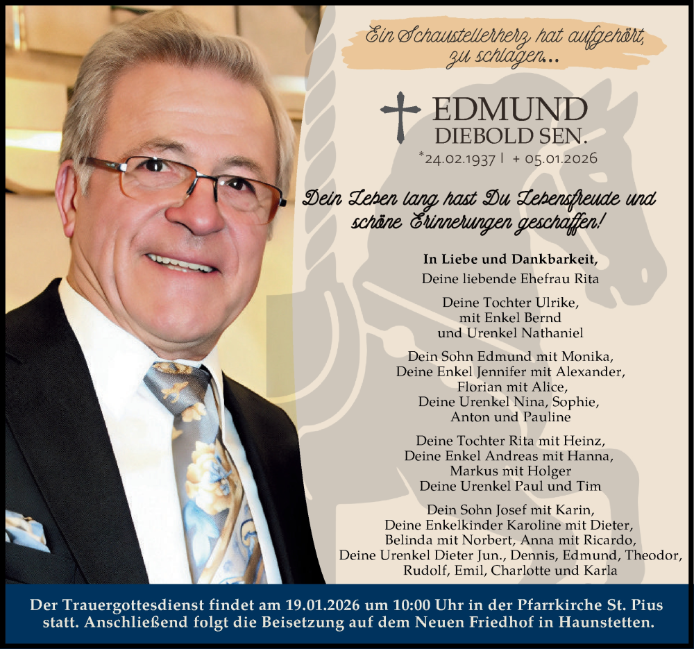  Traueranzeige für Edmund Diebold vom 17.01.2026 aus Augsburger Allgemeine
