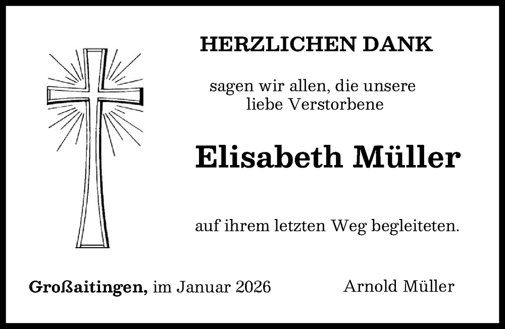 Traueranzeige von Elisabeth Müller von Schwabmünchner Allgemeine