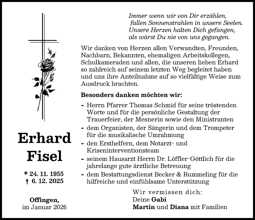 Traueranzeige von Erhard Fisel von Günzburger Zeitung