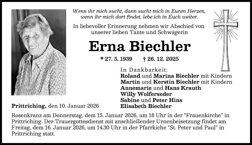  Traueranzeige für Erna Biechler vom 10.01.2026 aus Landsberger Tagblatt