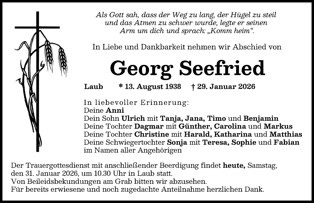  Traueranzeige für Georg Seefried vom 31.01.2026 aus Rieser Nachrichten