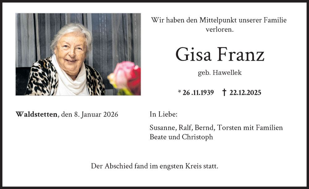 Traueranzeige von Gisa Franz von Günzburger Zeitung