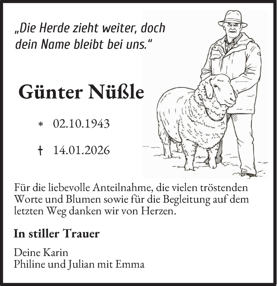  Traueranzeige für Günter Nüßle vom 31.01.2026 aus Neu-Ulmer Zeitung