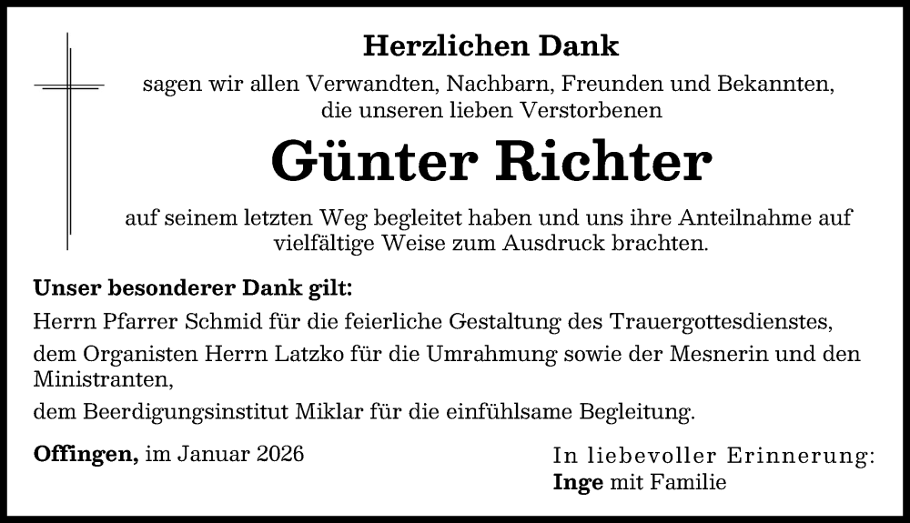 Traueranzeige von Günter Richter von Günzburger Zeitung