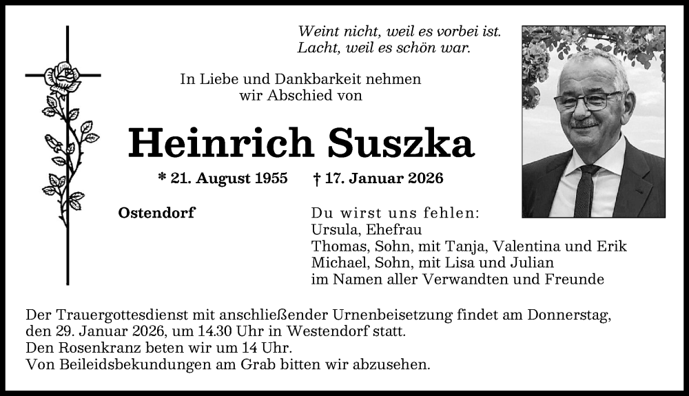 Traueranzeige von Heinrich Suszka von Augsburger Allgemeine