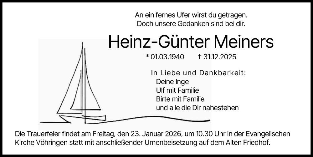  Traueranzeige für Heinz-Günter Meiners vom 17.01.2026 aus Illertisser Zeitung