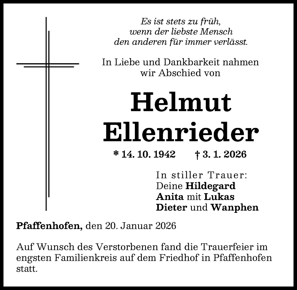  Traueranzeige für Helmut Ellenrieder vom 20.01.2026 aus Neu-Ulmer Zeitung