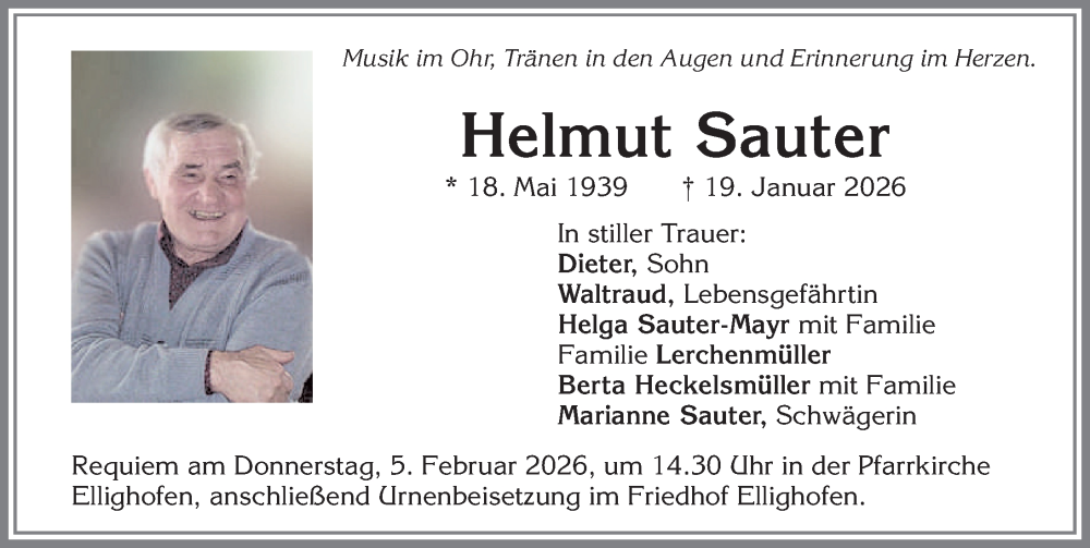  Traueranzeige für Helmut Sauter vom 31.01.2026 aus Landsberger Tagblatt