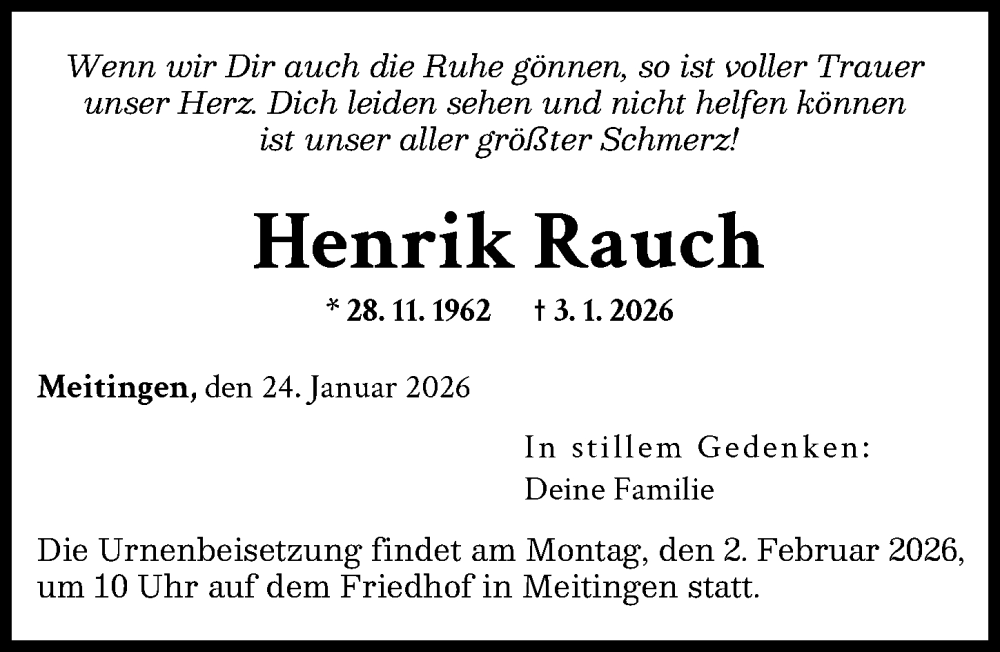  Traueranzeige für Henrik Rauch vom 24.01.2026 aus Augsburg-Land