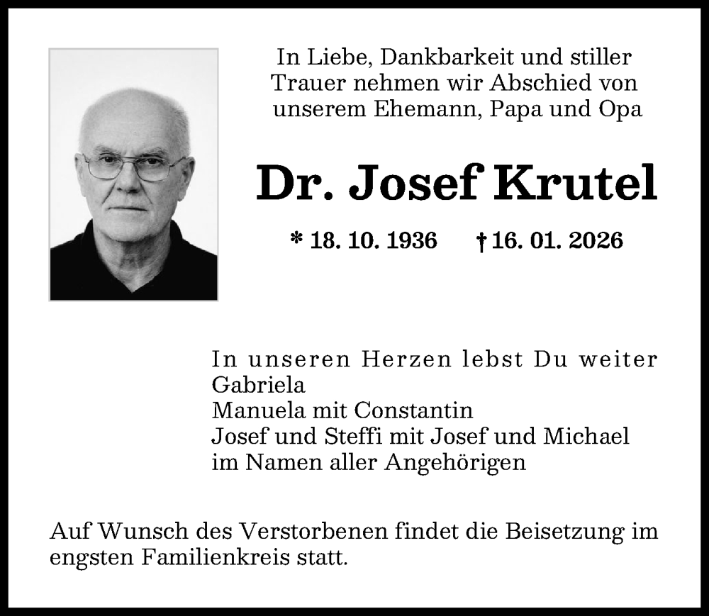 Traueranzeige von Josef Krutel von Günzburger Zeitung