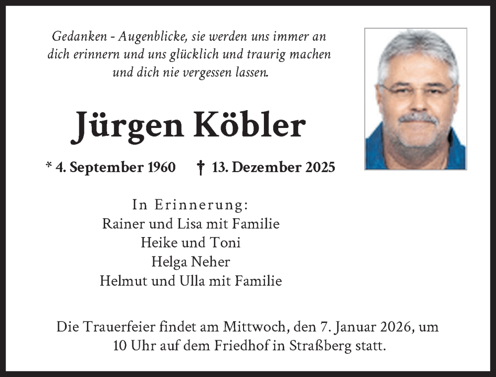 Traueranzeige von Jürgen Köbler von Schwabmünchner Allgemeine
