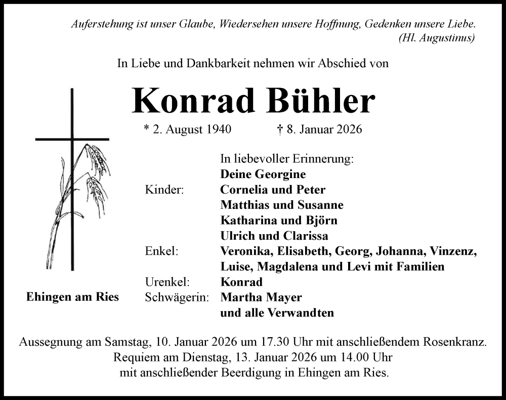  Traueranzeige für Konrad Bühler vom 10.01.2026 aus Rieser Nachrichten