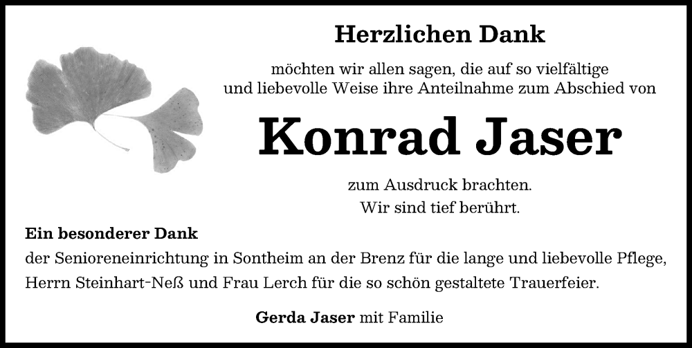 Traueranzeige von Konrad Jaser von Günzburger Zeitung